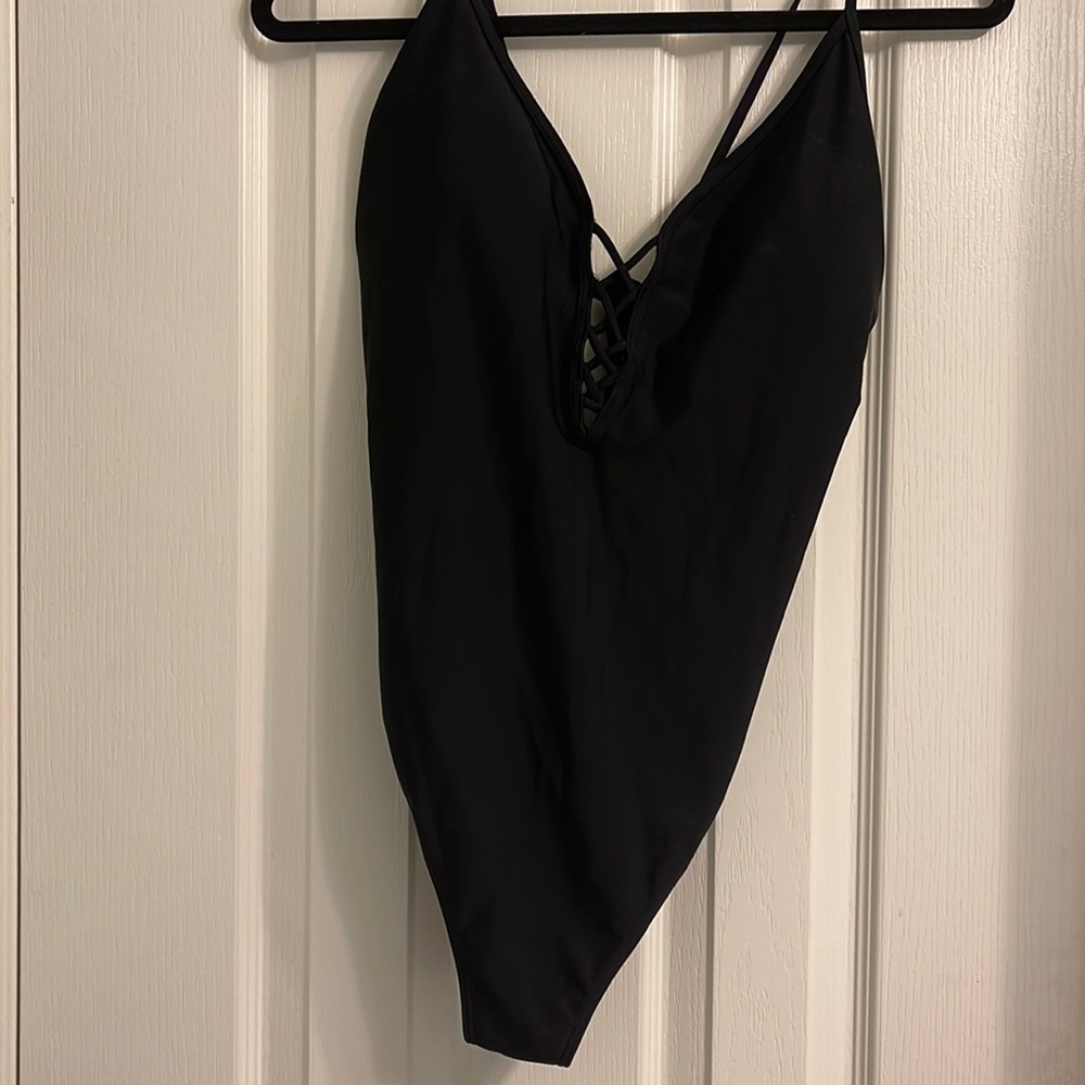 Black one piece bathing suit